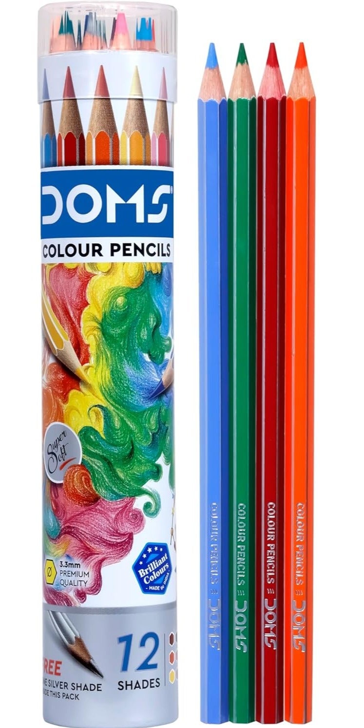 DOMS Colour Pencils 12 Shades + 1 Silver Shade | Super Soft | Premium Quality | Art Colour Pencil Set - Image 2